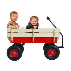 Outdoor Wagon All Terrain Pulling w/Wood Railing Air Tires Children Kid Garden