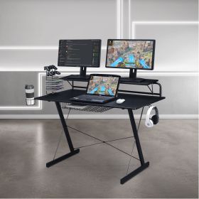 Techni Sport TS-200 Carbon Computer Gaming Desk with Shelving, Black