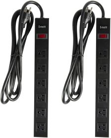 Bosonshop 2 Pack Long Power Strip Surge Protector, 6 Outlets Metal Heavy Duty Power Outlet, Wall Mountable with Hook & Loop, 6 ft Long Extension Cord