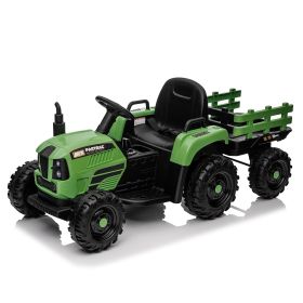 Ride on Tractor with Trailer,24V 400W Powered Electric Tractor Toy w/Remote Control,electric car for kids,Three speed adjustable,Power display, USB