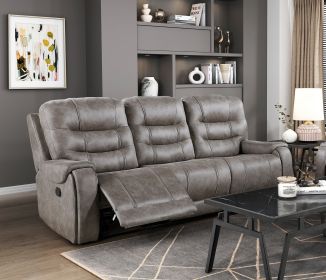 Modern Living Room 1pc Double Reclining Sofa Polished Microfiber Upholstery, Plush Seating, Grayish Brown Solid Wood Frame Furniture