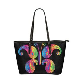 Large Leather Tote Shoulder Bag - Butterfly Black T227785