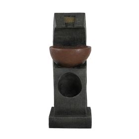 9.4x9.1x23.8" Black and Brown Sculptural Water Fountain with Bowl Basin, with Light and Pump, for Indoor and Outdoor