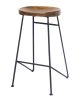 28 Inch Bar Stool with Mango Wood Saddle Seat, Iron Rod Legs, Brown and Black