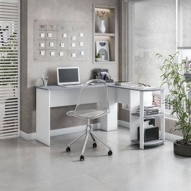 Techni Mobili Modern L-Shaped Desk with Side Shelves, Grey