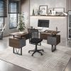 Techni Mobili Reversible L-Shape Computer Desk with Drawers and File Cabinet, Walnut