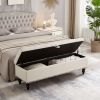 59" Bed Bench Ottoman with Storage Beige Fabric