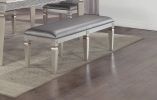 1-Pc Modern Glam Long Bench Upholstered Seat Sparkling Embellishments Silver Gray Finish Furniture Bedroom Living Room Dining Room