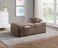 Modern Lift Top Storage Bench with Pull-out Bed 1pc Brown Velvet Tufted Solid Wood Furniture