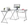 Techni Mobili L-Shaped Tempered Glass Top Computer Desk with Pull Out Keyboard Panel, Clear