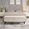 59" Bed Bench Ottoman with Storage Beige Fabric