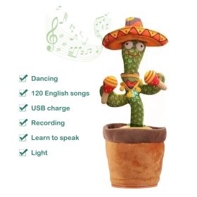 Dancing Talking Cactus Toy Mexican Style Dancing with Lighting Singing Cactus Recording and Repeat Your Words Plush Toy for Kids (Ships From: CN, Color: USB English song)