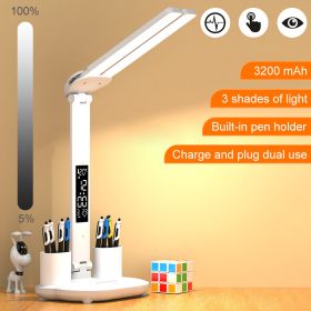 LED Desk Lamp Multifunction LCD Table Lamps With Calendar USB Dimmable Touch Night Light With Pens Holder Student Reading Office (Ships From: CN, Body Color: 2 head - Charging)