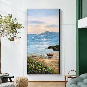 Interior Decor Wall Poster Sunrise Natural Scenery Handmade Canvas Oil Painting Hanging Picture For parlour bedroom hotel office (size: 60x120cm)