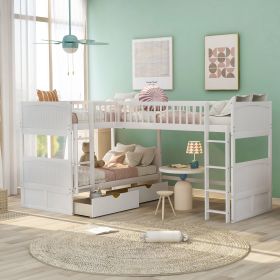 Twin Size Bunk Bed with a Loft Bed attached, with Two Drawers,Gray (Color: White)