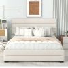 Queen Upholstered Platform Bed with Twin Size Trundle and Two Drawers