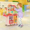 Large Pretend Play Kitchen Set Kids Cooking Playset with Realistic Lights;  Vivid Sounds;  Play Phone;  Clock and 65 Pcs Accessories;  3 +;  Blue XH