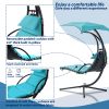 Hanging Chaise Lounger with Removable Canopy, Outdoor Swing Chair with Built-in Pillow