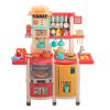 Large Pretend Play Kitchen Set Kids Cooking Playset with Realistic Lights;  Vivid Sounds;  Play Phone;  Clock and 65 Pcs Accessories;  3 +;  Blue XH