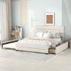 Queen Upholstered Platform Bed with Twin Size Trundle and Two Drawers