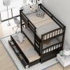 Twin over Twin Wood Bunk Bed with Trundle and Drawers,White