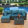 Patio Furniture Set 5 Pieces Wicker Outdoor Conversation Set All-Weather Sectional Patio Sofa with Water Resistant Thick Cushions and Coffee Table for